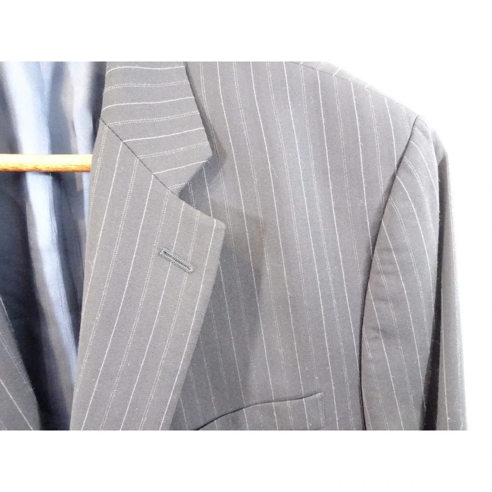 Lauren Ralph Lauren Mens Navy Blue Pinstripe Wool Blazer Suit Jacket 2 Button